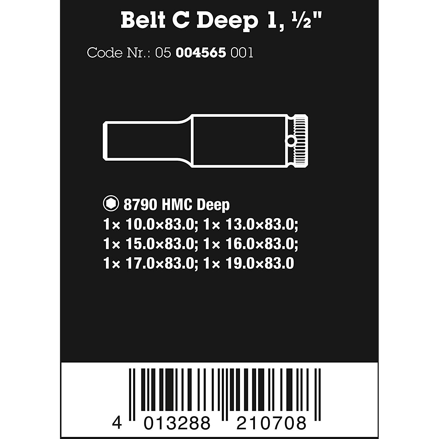 Bộ đầu tuýp dài 1/2&quot; gồm 6 cái Belt C Deep 1 socket set Wera 05004565001