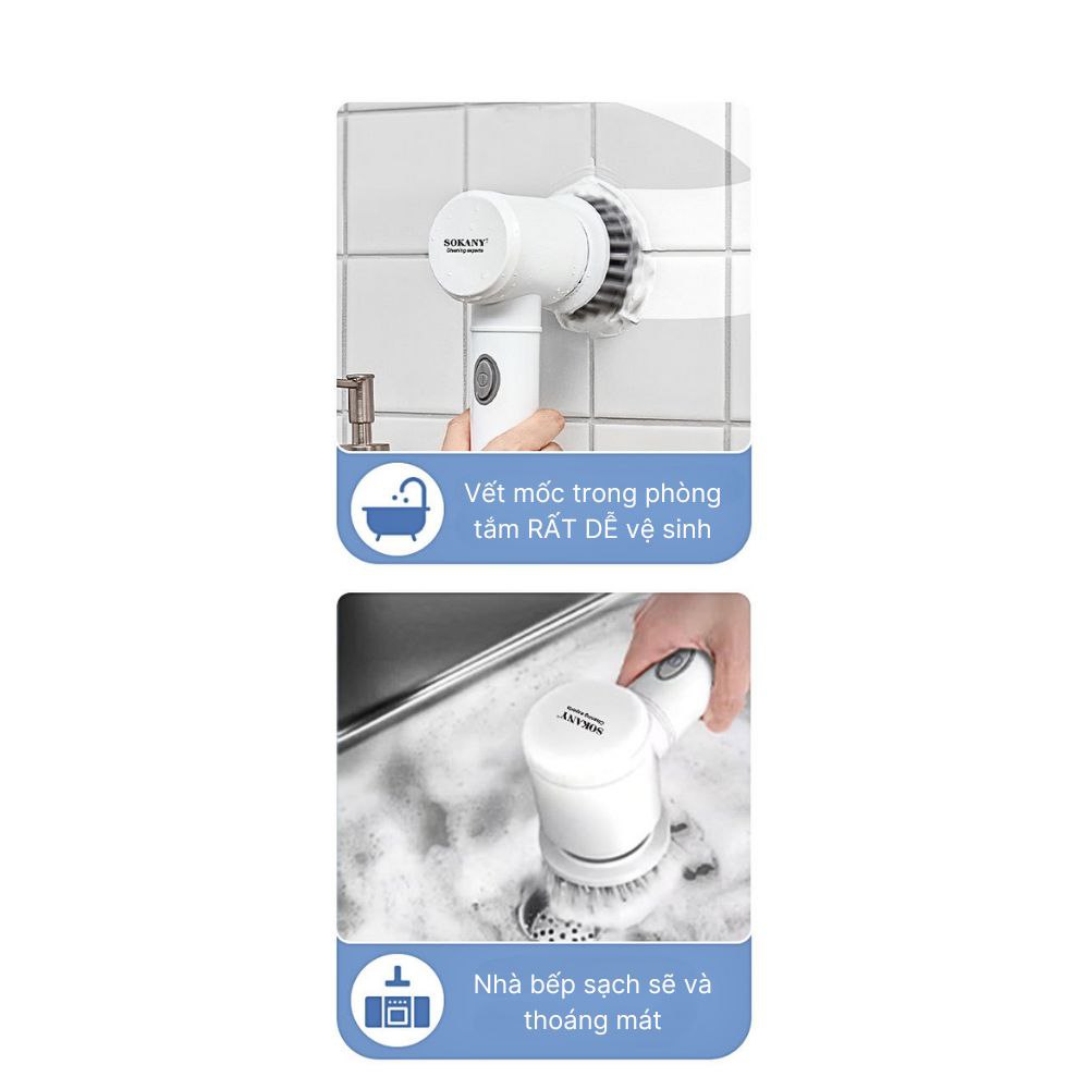 Máy cọ rửa nhà bếp cầm tay đa năng 5IN1 Sokany SK-12009 dụng cụ cọ rửa nhà bếp, bồn rửa mặt, đánh giày, có sạc pin tiện lợi - HÀNG CHÍNH HÃNG - DELIYA