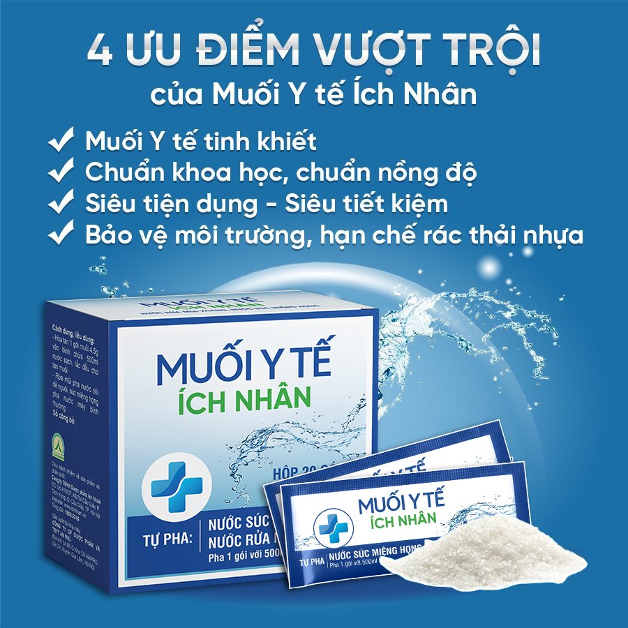 Muối Y Tế Ích Nhân Sát Khuẩn Mũi Họng An Toàn Tiện Lợi - Hộp 20 Gói/2.45g