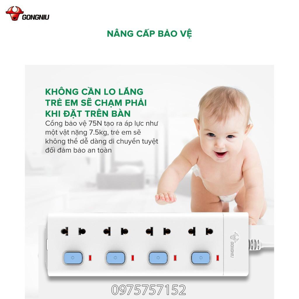 Ổ cắm điện đa năng cao cấp GONGNIU, ổ cắm điện 4 ổ cắm 4 công tắc có dây 3m, bảo hành chính hãng 3 năm 1 đổi 1