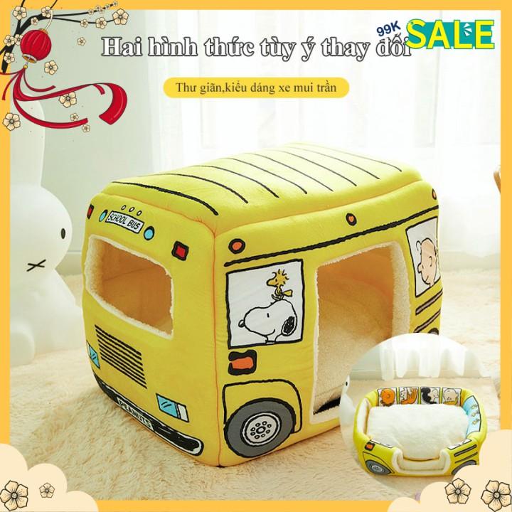 Nhà dành cho Thú Cưng School Bus gập mở size M (50x36x40)cm