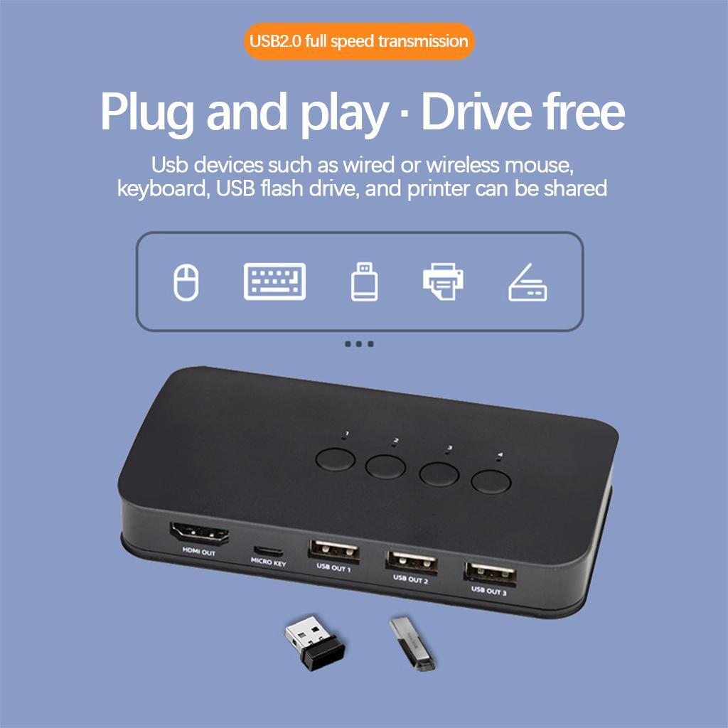 USB KVM 4 Port Sharing Support 4KX2K@30Hz
