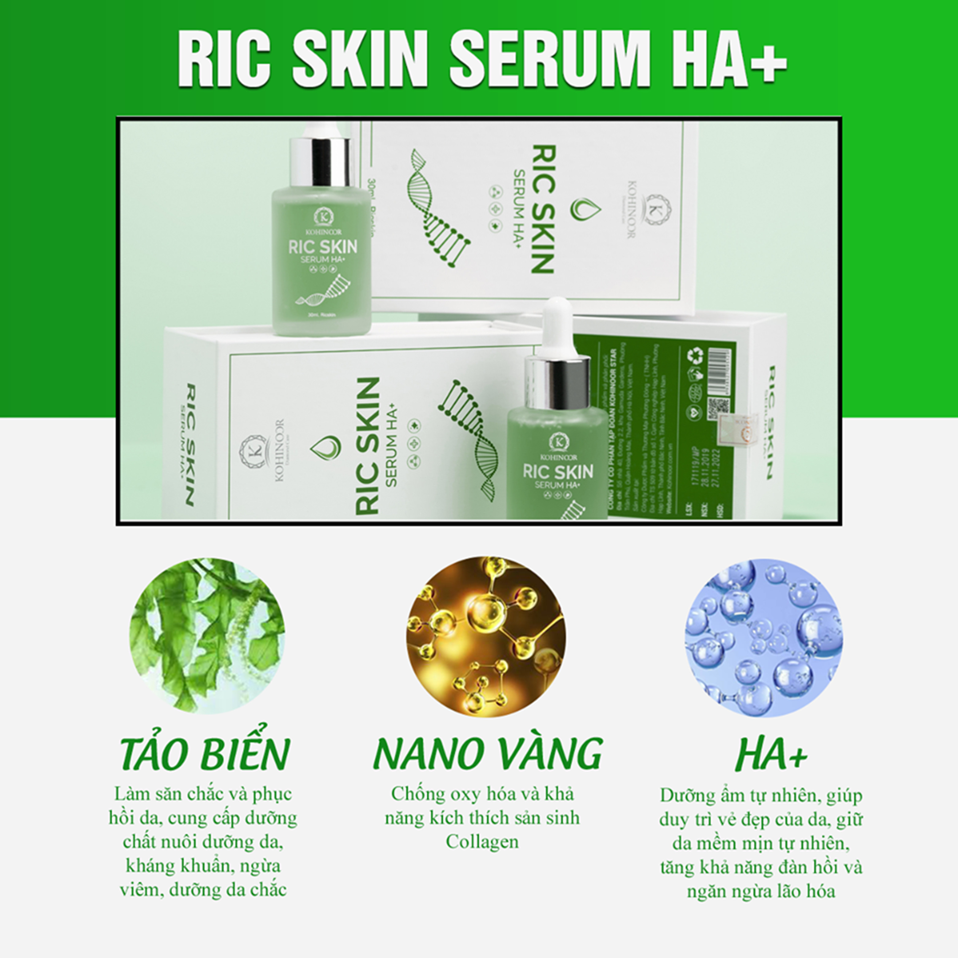 Serum dưỡng trắng, ngăn ngừa thâm nám RIC SKIN HA+ - Tái tạo làn da khỏe mạnh từ bên trong