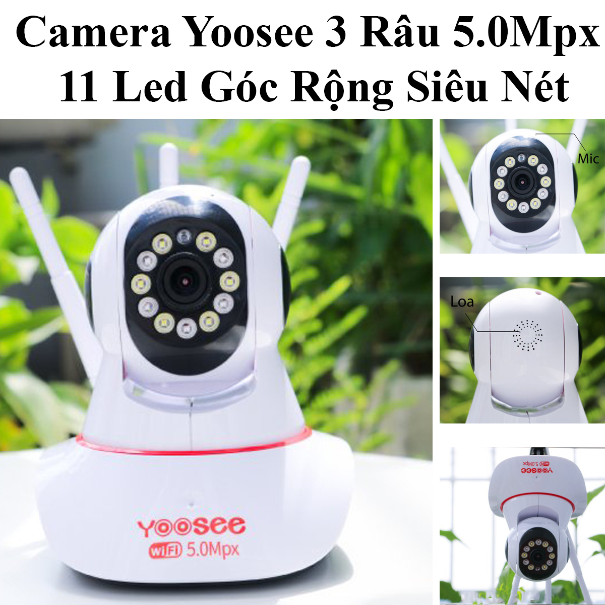 Camera Yoosee 3 Râu 5.0Mpx 11 Led Góc Rộng Siêu Nét Full Hd Hồng Ngoại Quay Đêm, Đàm Thoại 2 Chiều Full Box Hàng Chính Hãng