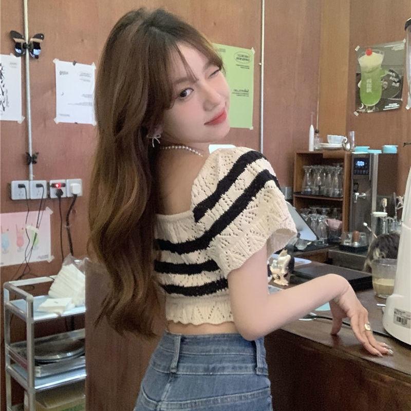 MS720 Áo kiểu len nữ croptop đan móc Hàn Quốc