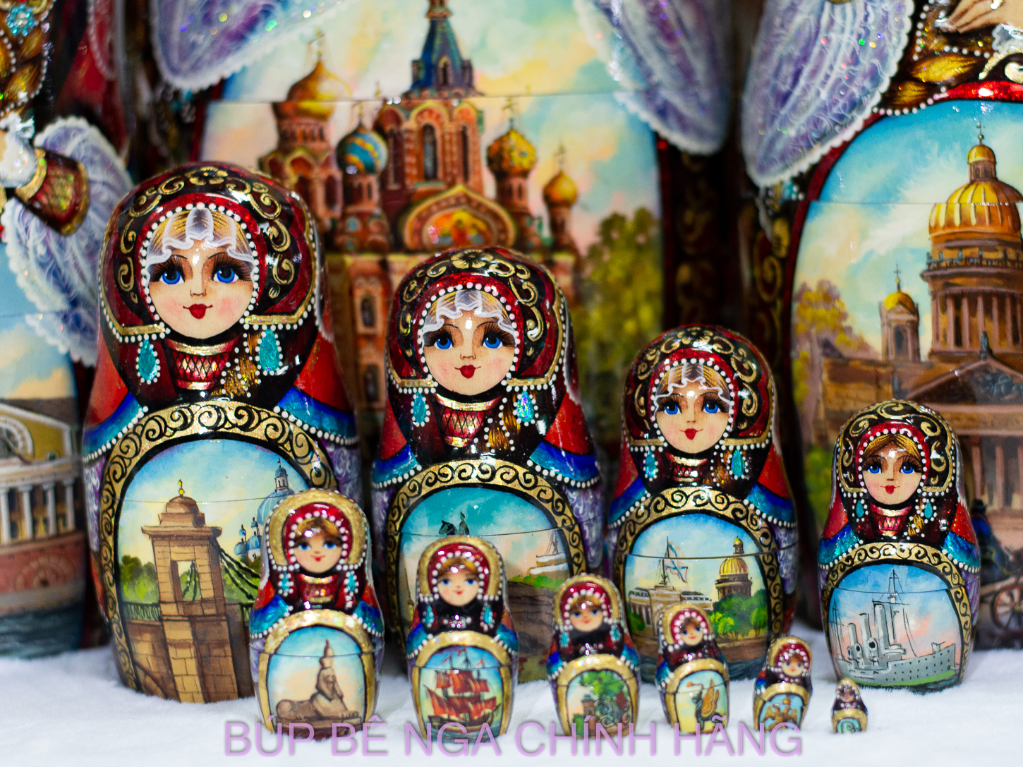 BỘ BÚP BÊ NGA MATRYOSHKA CAO CẤP CỠ LỚN 15 LỚP 35CM HOA VĂN "PHONG CẢNH SAINT PETERSBURG" CỰC ĐẸP VÀ SANG TRỌNG