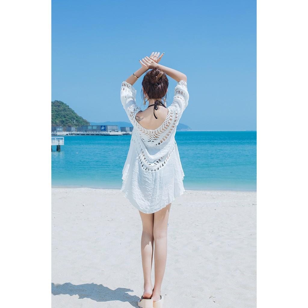 Áo ren lưới thời trang đi biển lệch vai