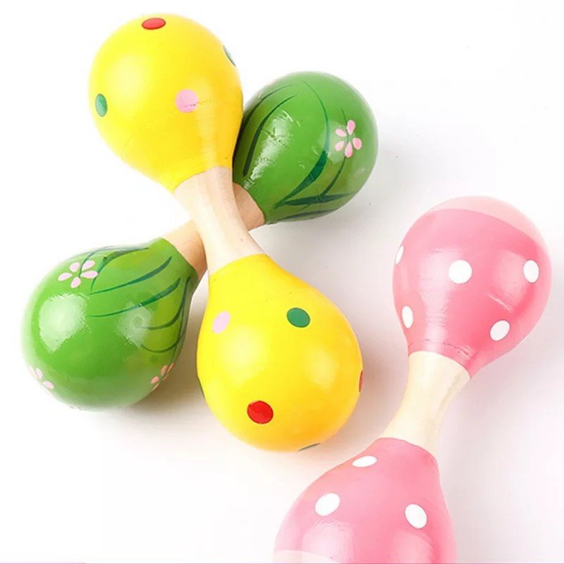 Bộ 1 Chiếc Đồ Chơi Sơ Sinh Lục Lạc Gỗ Chùy Đôi Tạo Âm Thanh Vui Nhộn Kích Thích Thính Giác Và Cho Bé Tập Cầm Nắm