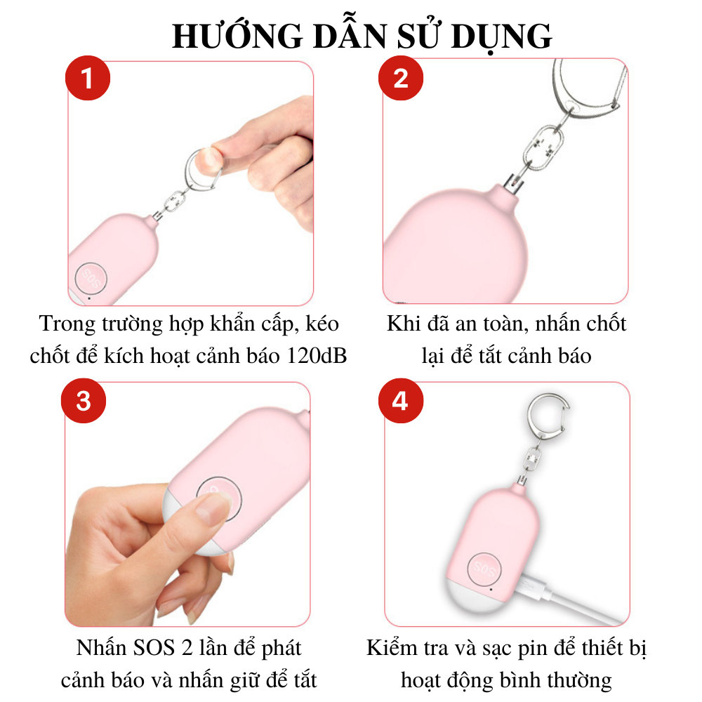 Thiết bị báo động cá nhân bằng âm thanh CTFAST B300: Chuông báo lên tới 130dB, đèn pin phát sáng, thiết kế móc khóa nhỏ gọn chống trộm đồ vật , hỗ trợ báo động dành cho người già, trẻ em và phụ nữ