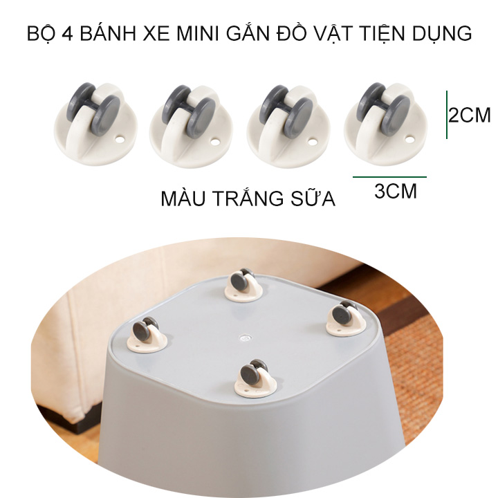 Combo bộ 4 bánh xe mini tiện dụng gắn đồ vật giúp di chuyển kệ, hộp, giá để đồ dễ dàng