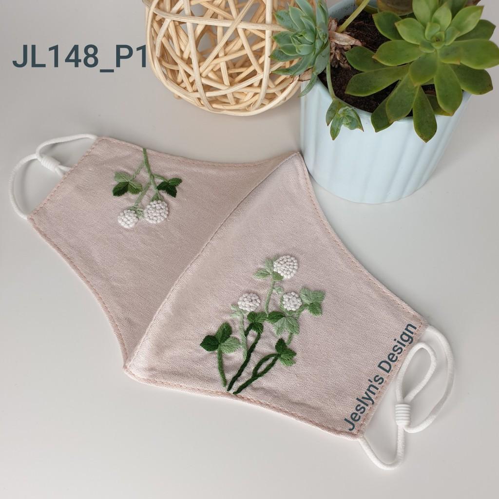 Khẩu trang thêu tay vải linen JL148