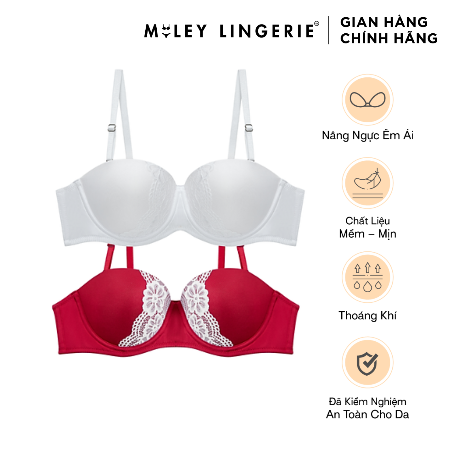 Combo 2 Áo Ngực Cúp Ngang Phối Ren Thời Trang Premium Miley Lingerie BRM02202-04202 - 38B