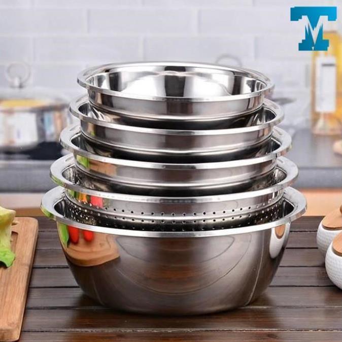 Bộ Thau Rổ Inox ISA Không Gỉ 5 Món Tiện Dụng