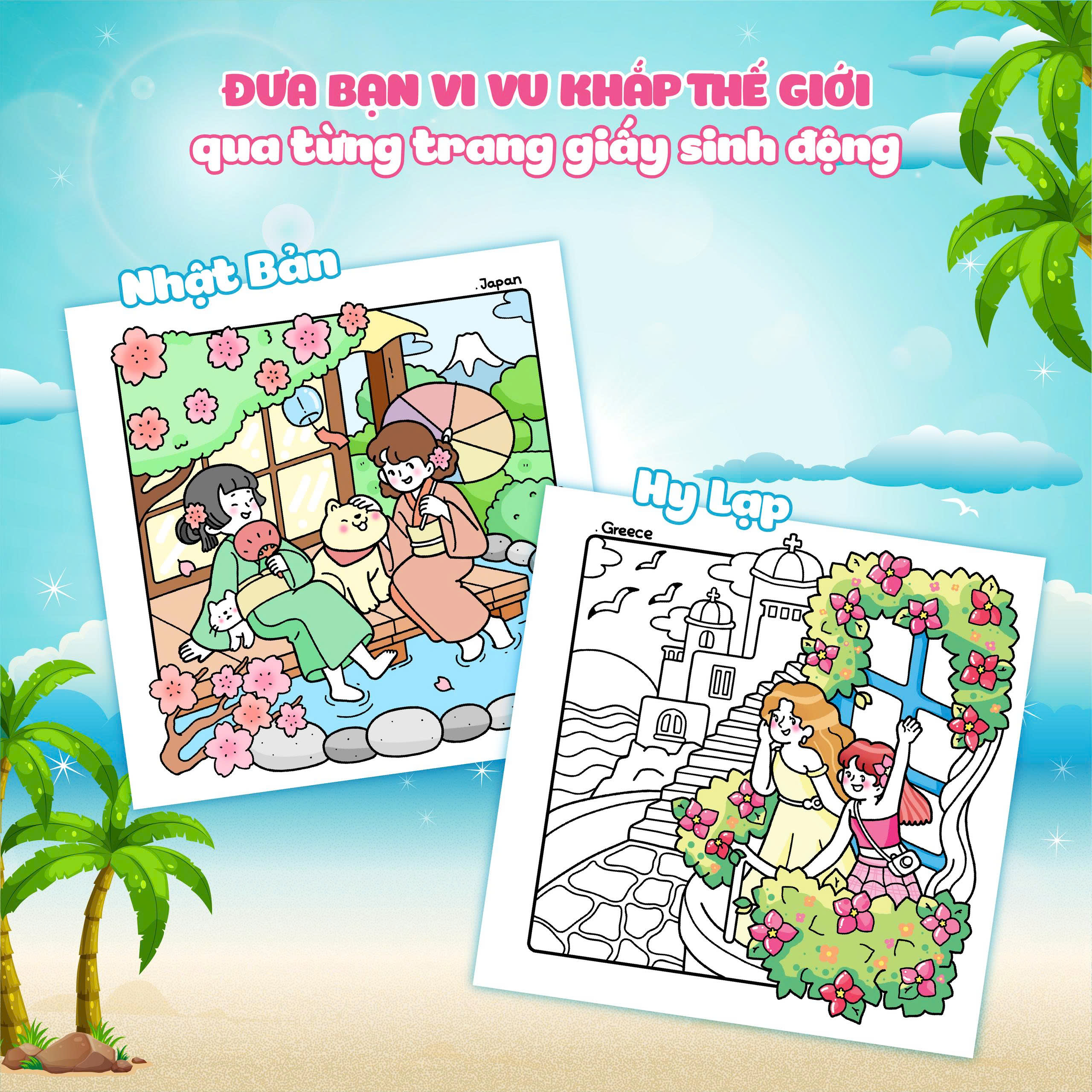 Sách Girl Holiday Traveling Diary Coloring Book