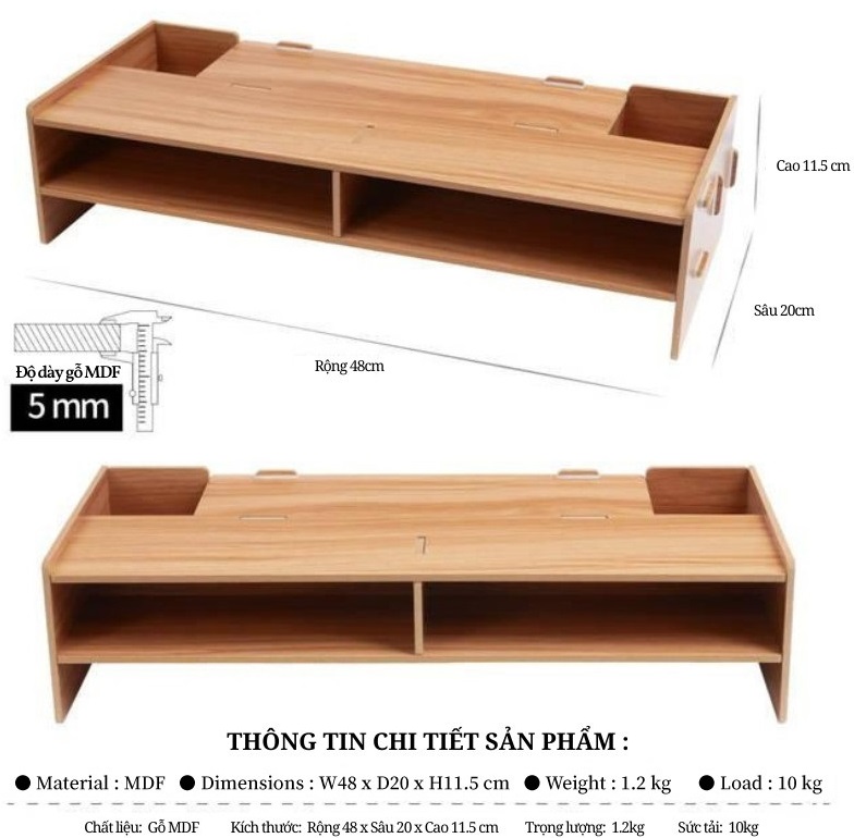 Kệ để màn hình máy tính laptop bằng gỗ kèm hộc cắm viết - kệ máy tính để bàn - kệ laptop để bàn - kệ hồ sơ để bàn