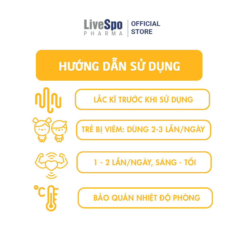 Nước muối sinh lý chứa bào tử lợi khuẩn LiveSpo Navax Kids - Dành cho trẻ sơ sinh và trẻ em 5 ống x 5ml