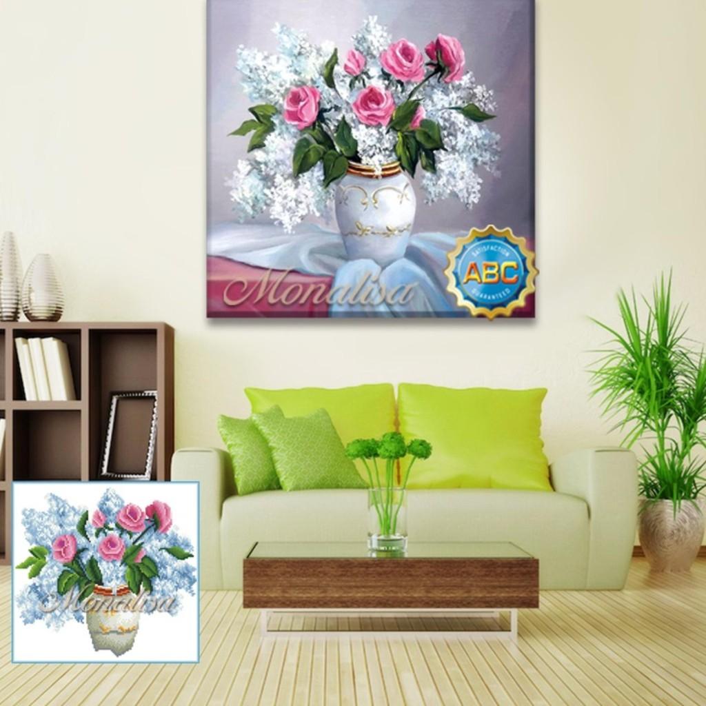 FreeShip từ 250K-Tranh đính đá Bình hoa hồng Y8205 50x50cm