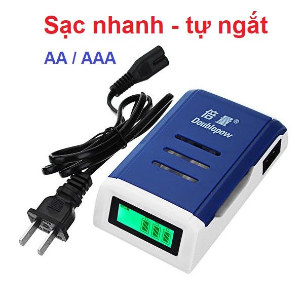 Bộ Sạc Pin AA AAA + 4 Pin AA 3200mAh Doublepow K209 sạc nhanh, tự ngắt , màn hình led hiển thị dùng cho micro , loa kéo, đồ chơi điều khiển | Hàng chính hãng