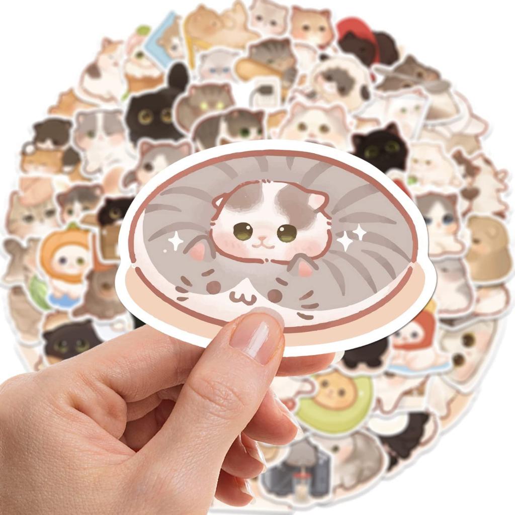 Sticker mèo chibi mắt to cute dễ thương trang trí mũ bảo hiểm, guitar, ukulele, điện thoại, sổ tay, laptop - MẪU S11