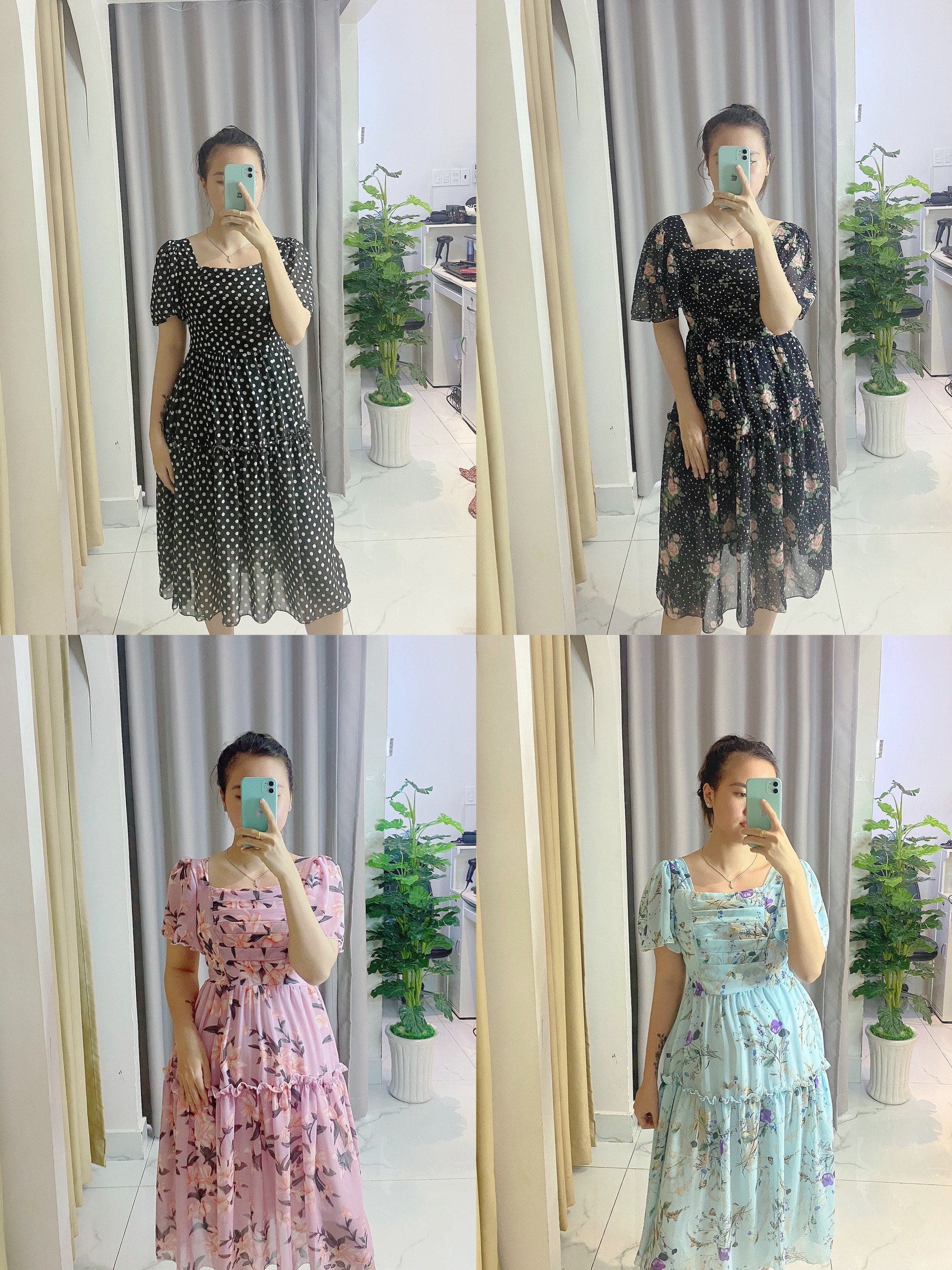 Váy đầm nữ công chúa,Váy voan hoa bi xếp ly ngực ,chất voan nhẹ mát tay cánh tiên lưng chun ở sau có độ co giản dễ mặt V013