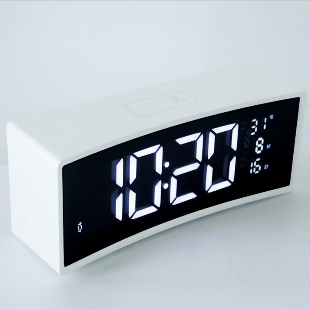 Multifunctional Arc-shaped LED Screen Electronic Digital Alarm Clock White
