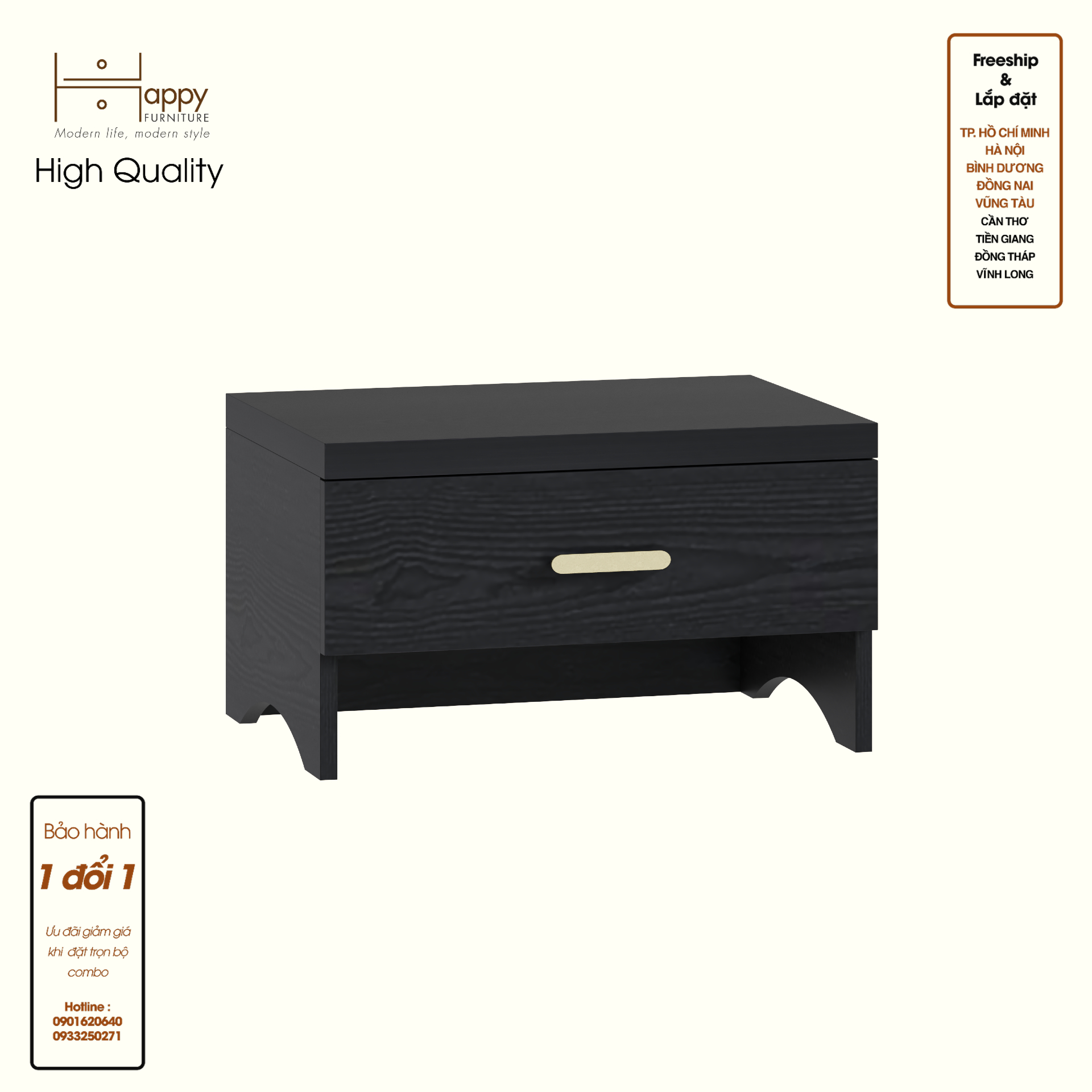 HAPPY FURNITURE , Táp đầu giường 1 ngăn kéo - CHEVY, THK_260 , 55cm x 40cm x 32cm DxRxC