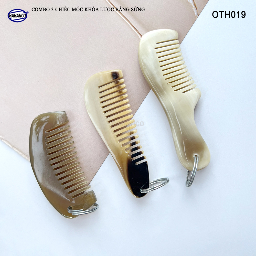 Combo 3 Móc treo chìa khóa / Chiếc lược mini bằng sừng trâu (OTH019) Nhỏ gọn - Tiện lợi