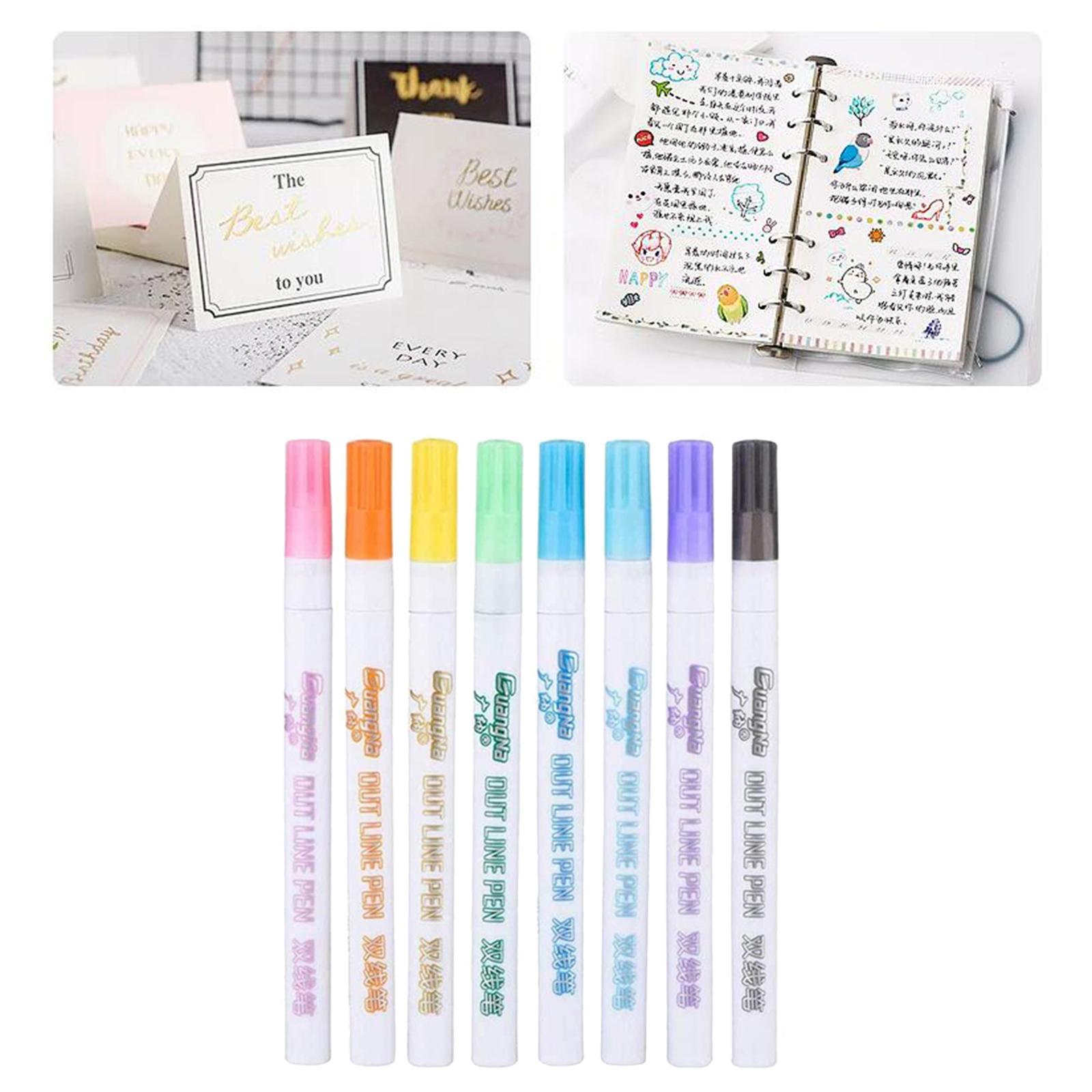 Double Line Markers Glitter Outline Pen, 8 Colors / 12 Colors Pens for Greeting Birthday Cards, Paintings, DIY Handbook, Illustration Sketching