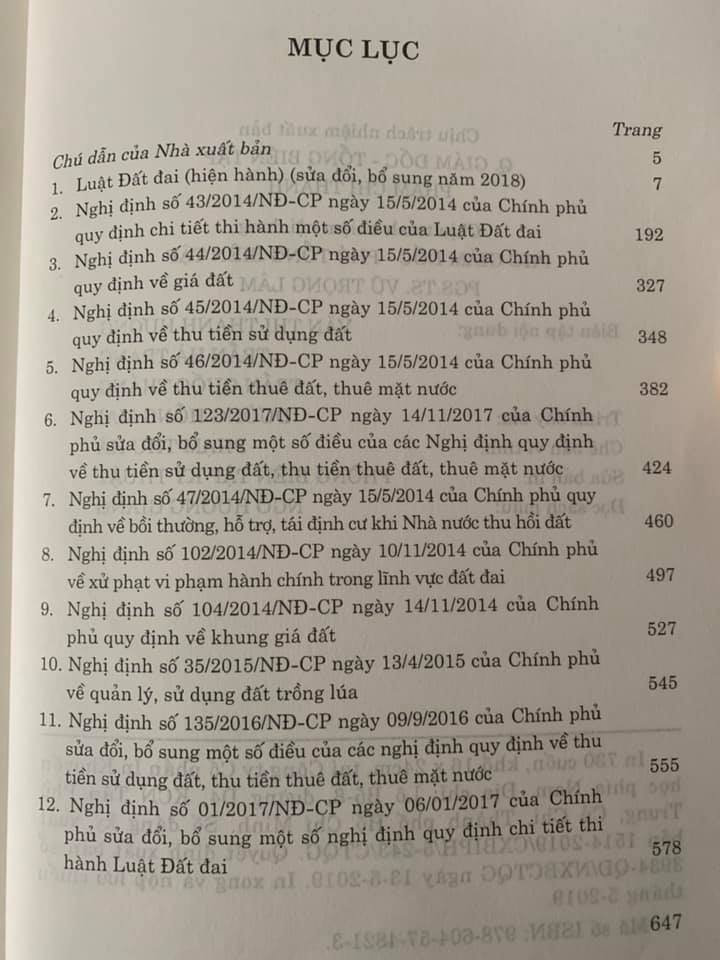 Luật Đất Đai (Hiện Hành) (Sửa Đổi Bổ Sung Năm 2018) Và Các Văn Bản Hướng Dẫn Thi Hành