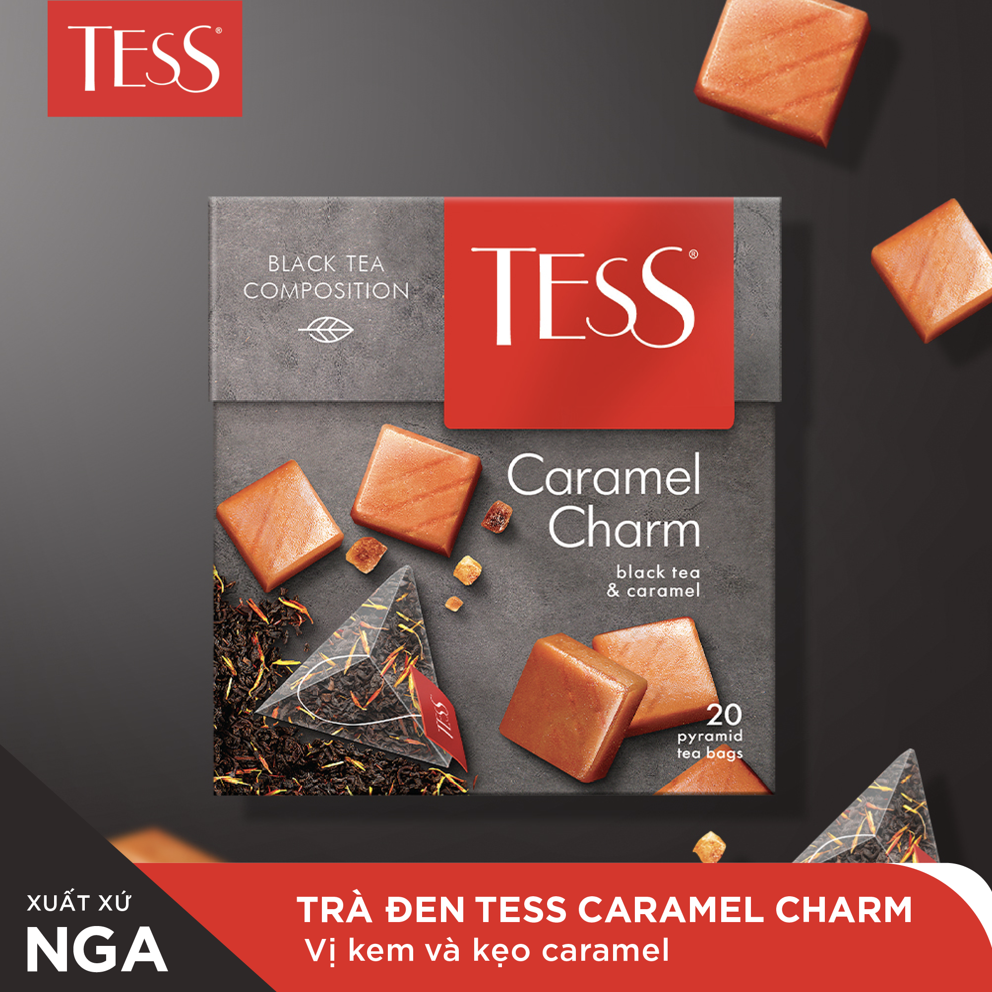 Set 3 hộp trà Tess Sweet Tea hương ngọt 20 gói/hộp
