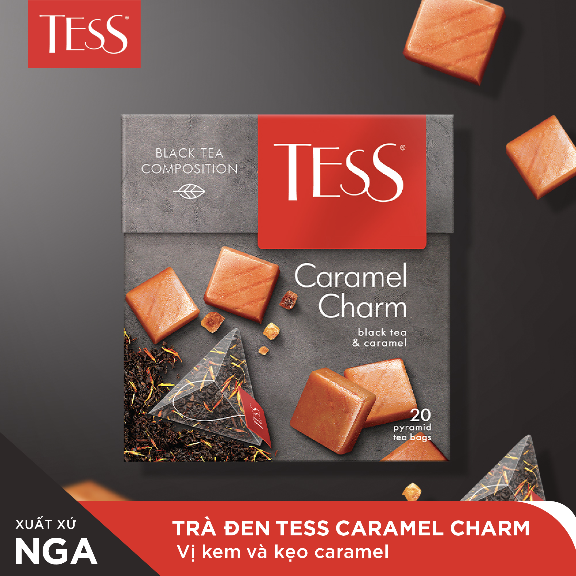 Set 3 hộp trà Tess Sweet Tea hương ngọt 20 gói/hộp