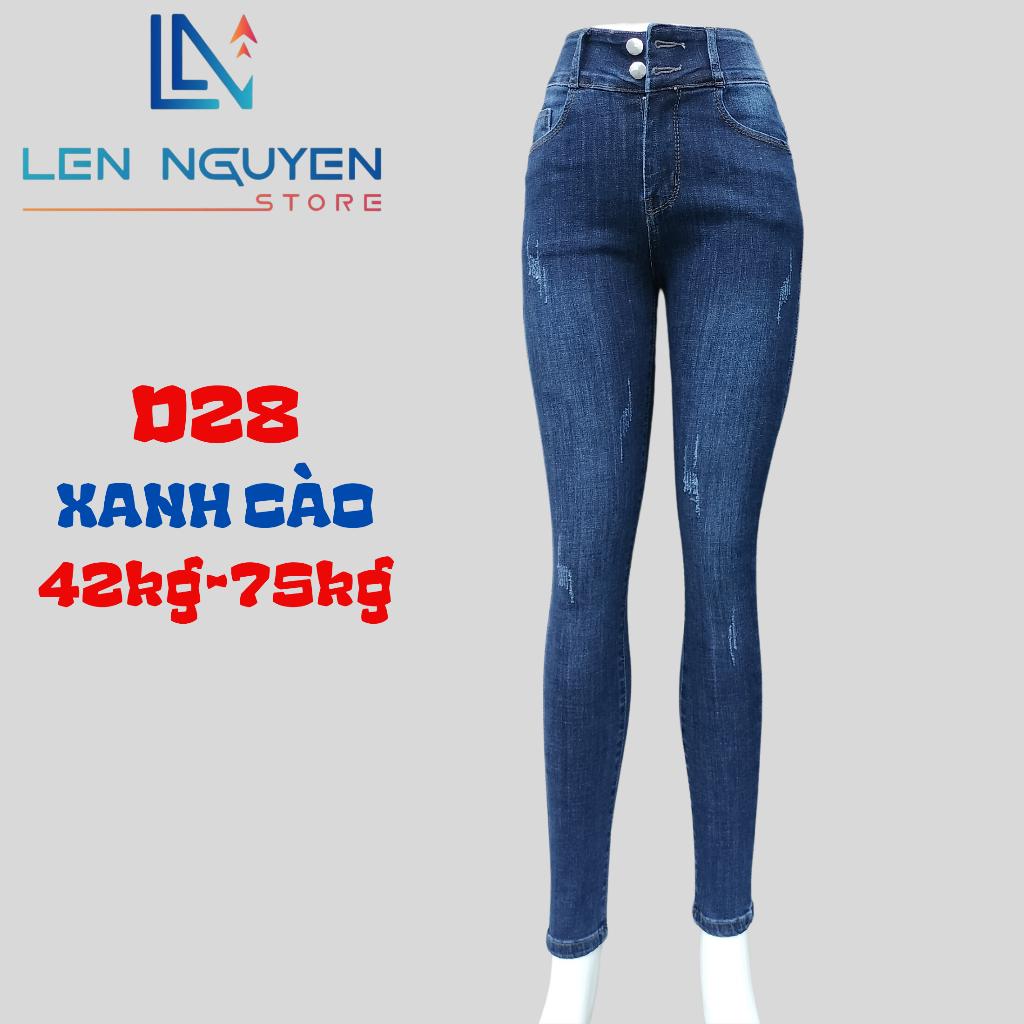 D28_Quần jean nữ, dài, lưng cao, quần bò nữ dáng ôm, quần rin nữ có big size, cho 42kg đến 75kg,LEN NGUYEN STORE - Xanh Trơn