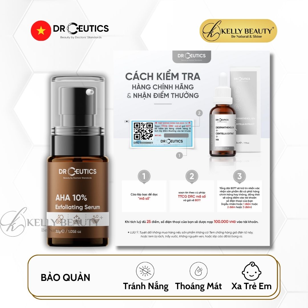 Serum AHA 10% Exfoliating DrCeutics - Tẩy Da Chết; Làm Sáng, Mờ Thâm Sạm, Giảm Nếp Nhăn