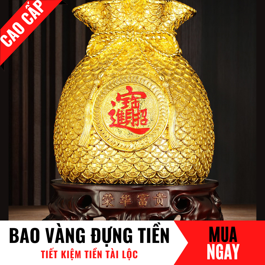 Tượng Bao Vàng Đựng Tiền Bằng Vàng Cát Mỹ Nghệ Cao 14.5cm