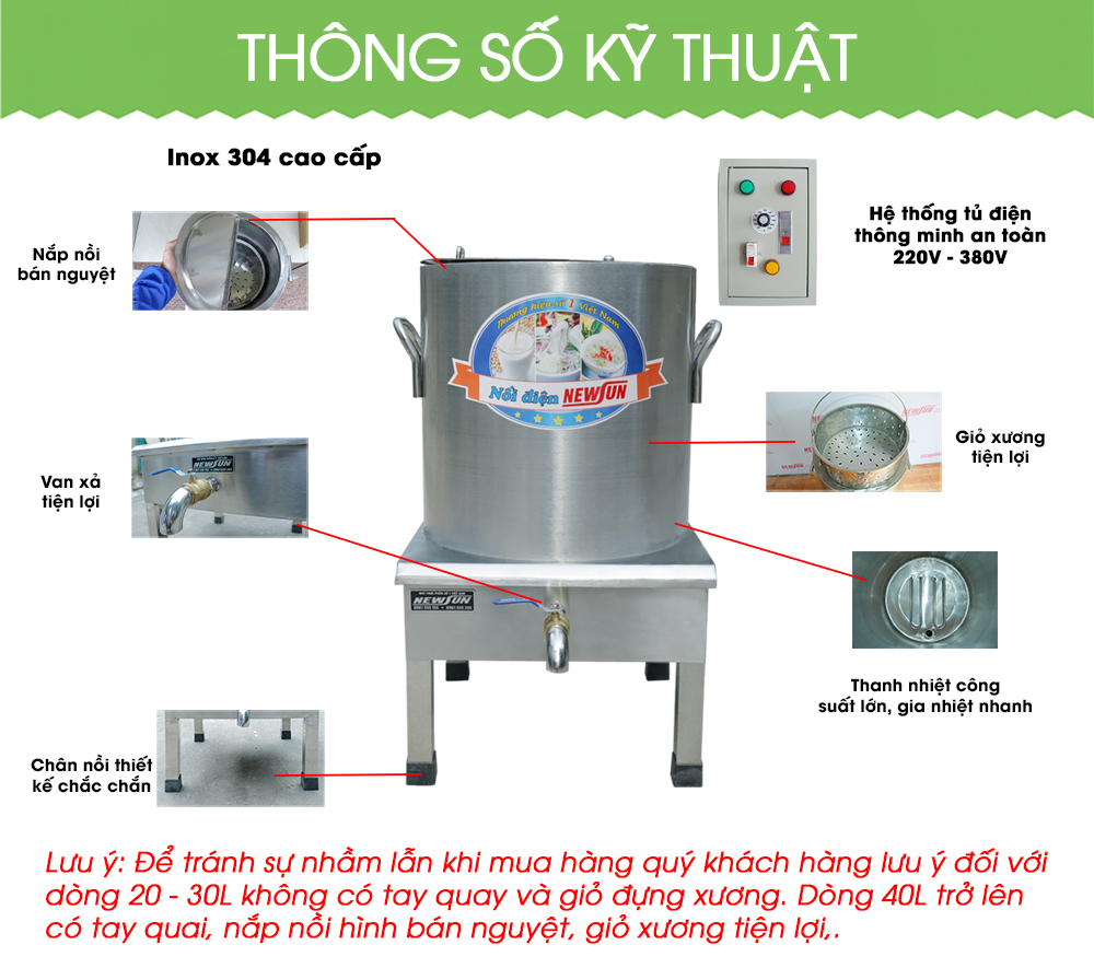 Nồi Nấu Phở Tủ Điện Rời Công Nghiệp NEWSUN - Hàng Chính Hãng