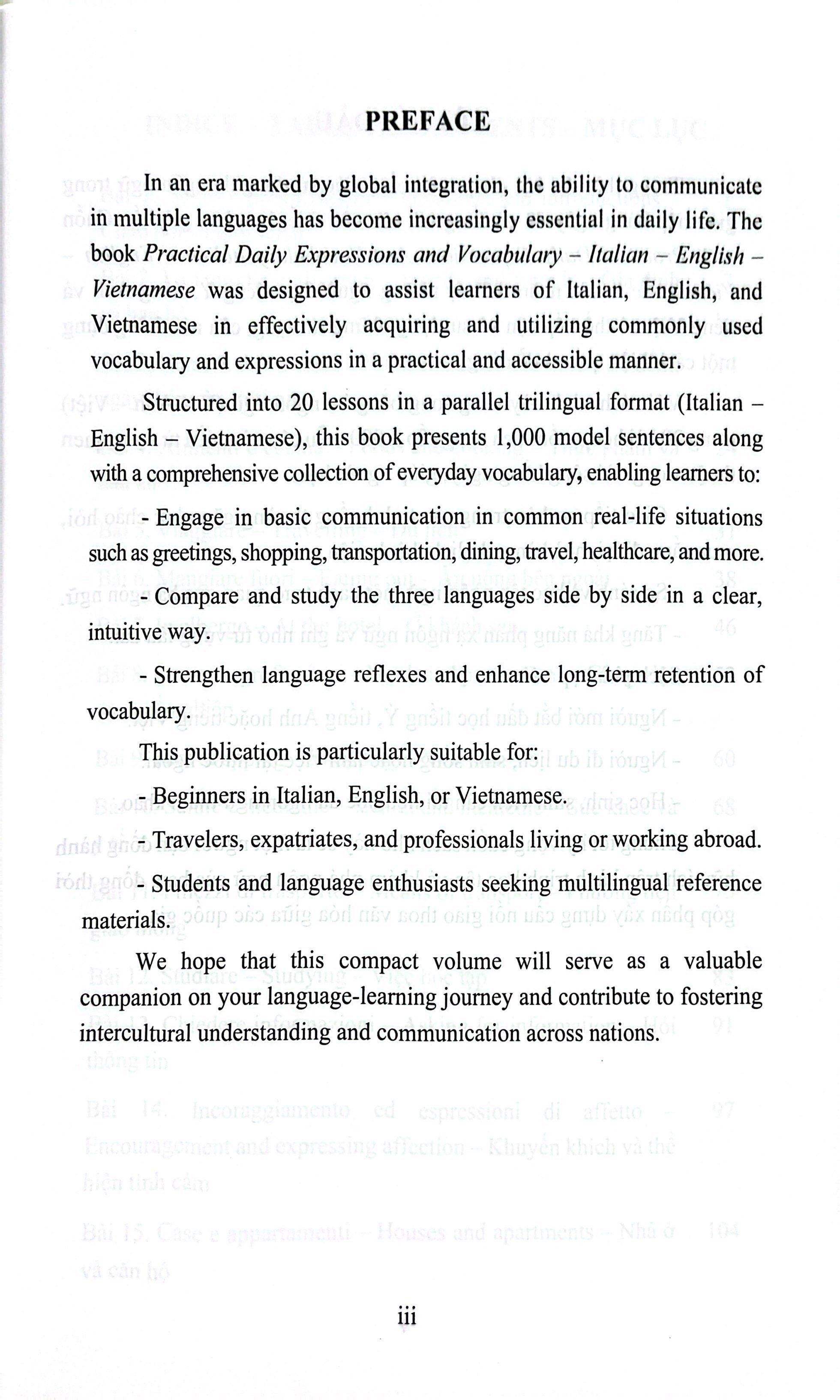 Sách - Practical Daily Expressions And Vocabulary Italian-English-Vietnamese - Từ Vựng Và Câu Giao Tiếp Thực Tiễn Hàng Ngày Ý-Anh-Việt