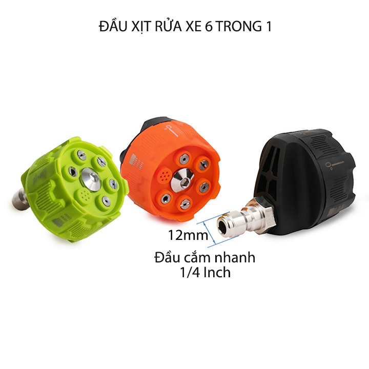 Béc phun rửa xe 6 chế độ phun áp lực cao gắn súng rửa xe, đầu kết nối nhanh 1/4 Inch bằng inox, các đầu phun bằng inox