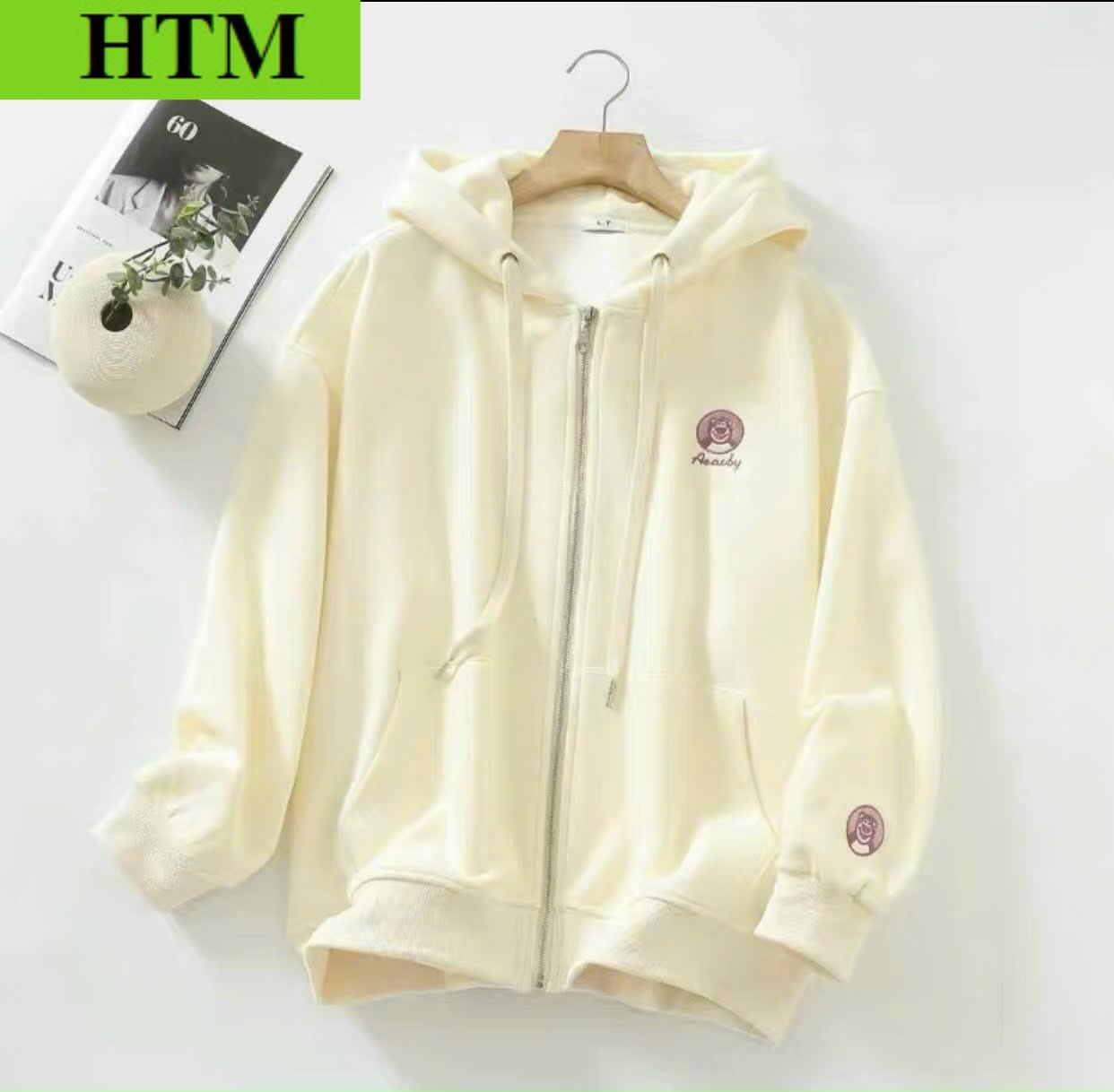 [HOT] Áo Khoác Hoodie Nam Nữ Form Rộng Có Nón Chống Nắng Thêu Hình Gấu Chất Liệu Nỉ Bông Mềm Mịn Hot Trend HTM FASHION - Kem