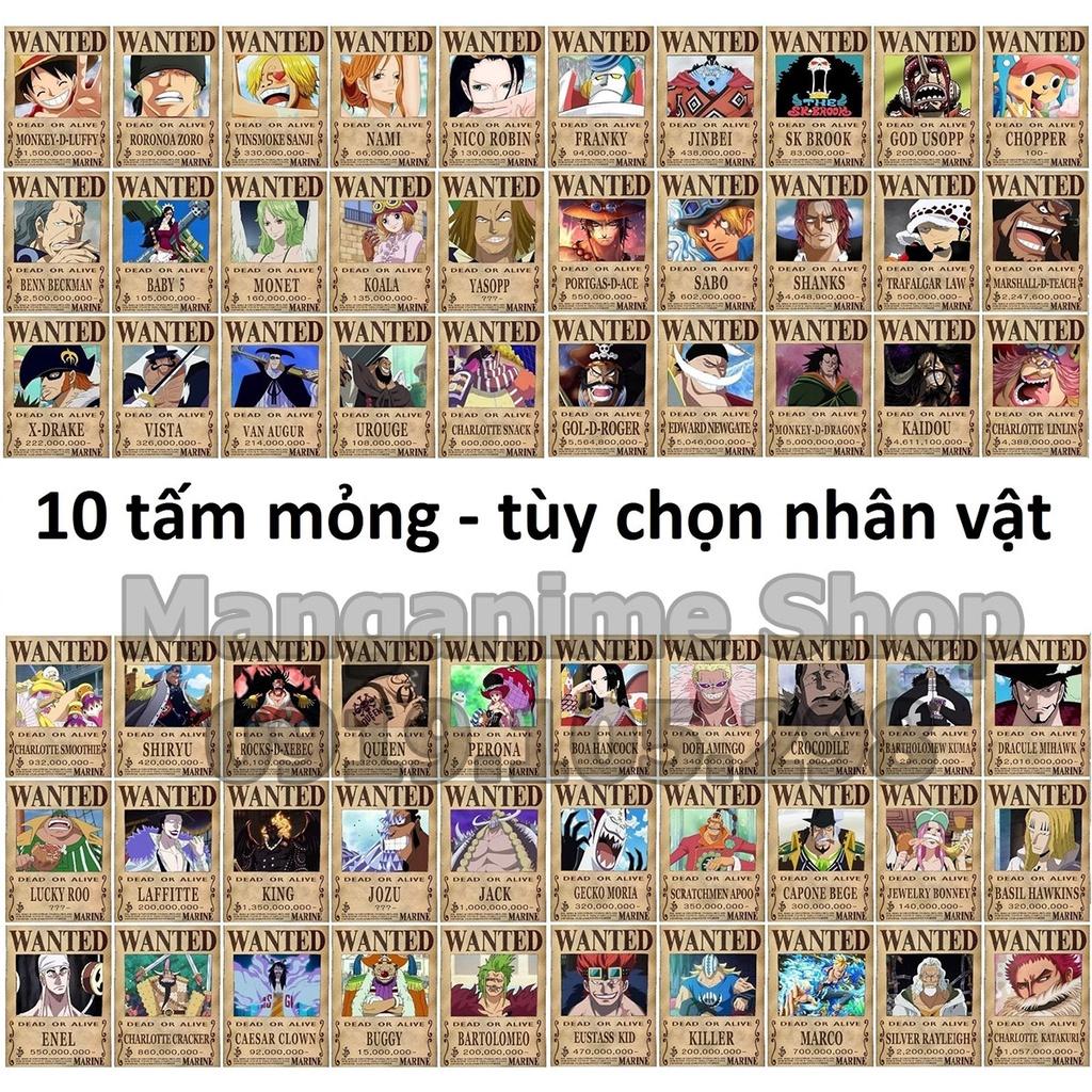 Bộ 10 tấm truy nã onepiece wanted poster loại mỏng