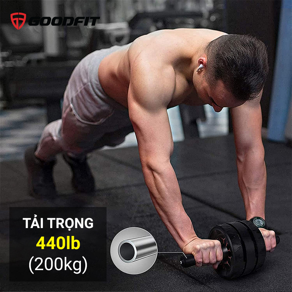 Con lăn tập bụng, con lăn tập cơ bụng 3 bánh GoodFit chống trượt, chịu tải 200kg tập luyện tại nhà Goodfit GF603AB