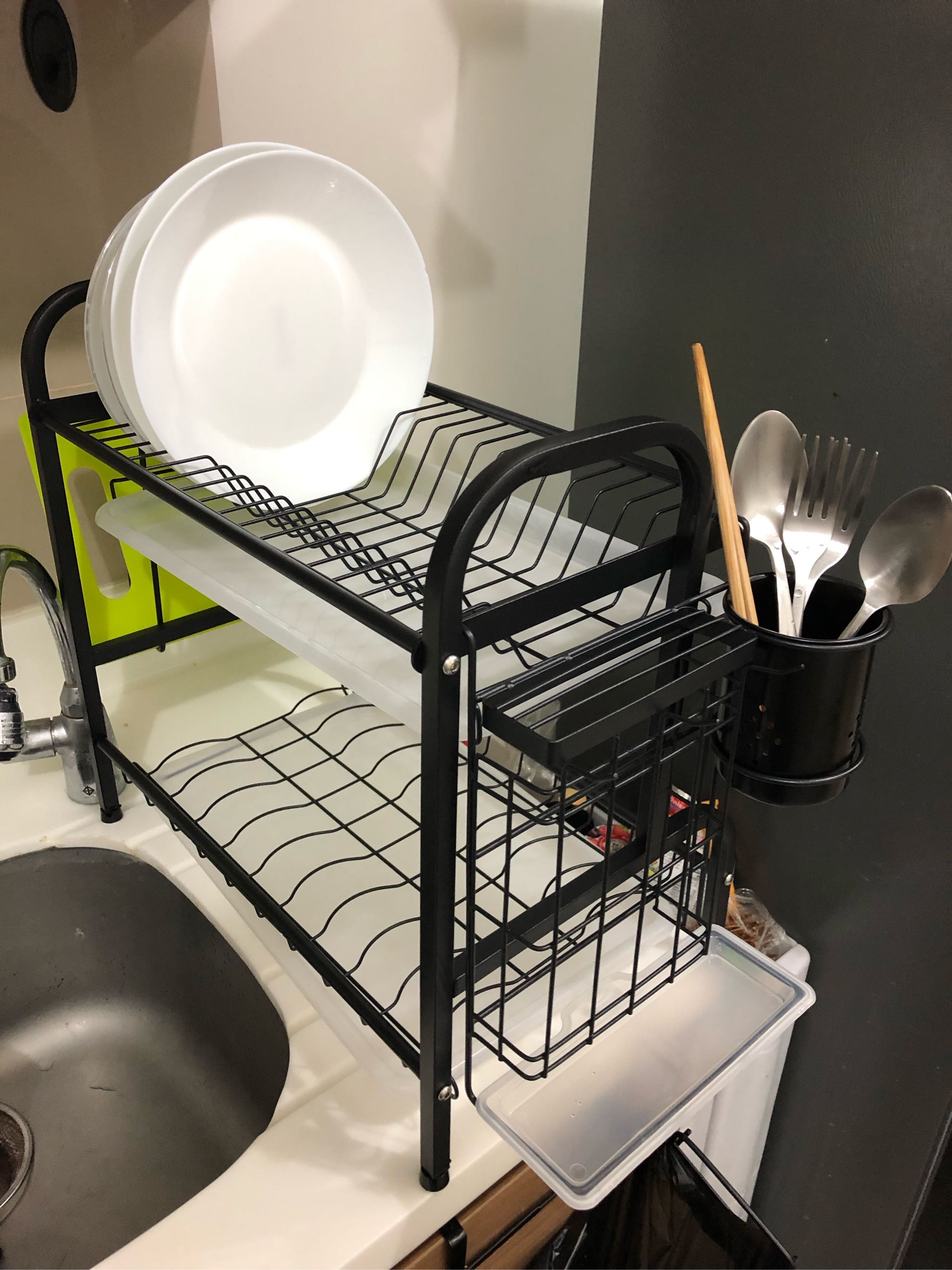 Kệ úp chén bát 2 tầng inox có khay hứng nước