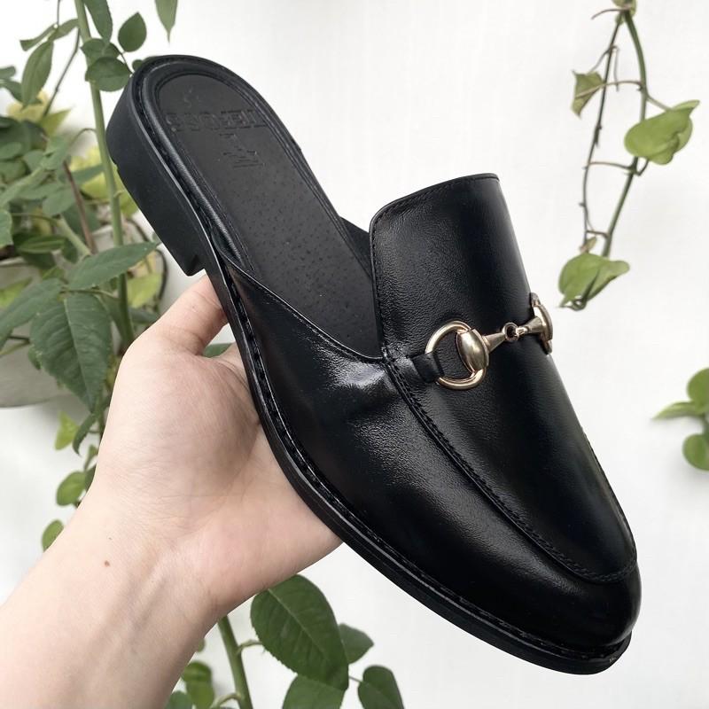 Giày Sục nam nữ da bò thật cao cấp HT751 Ver.1 đen size 35-45 cá tính