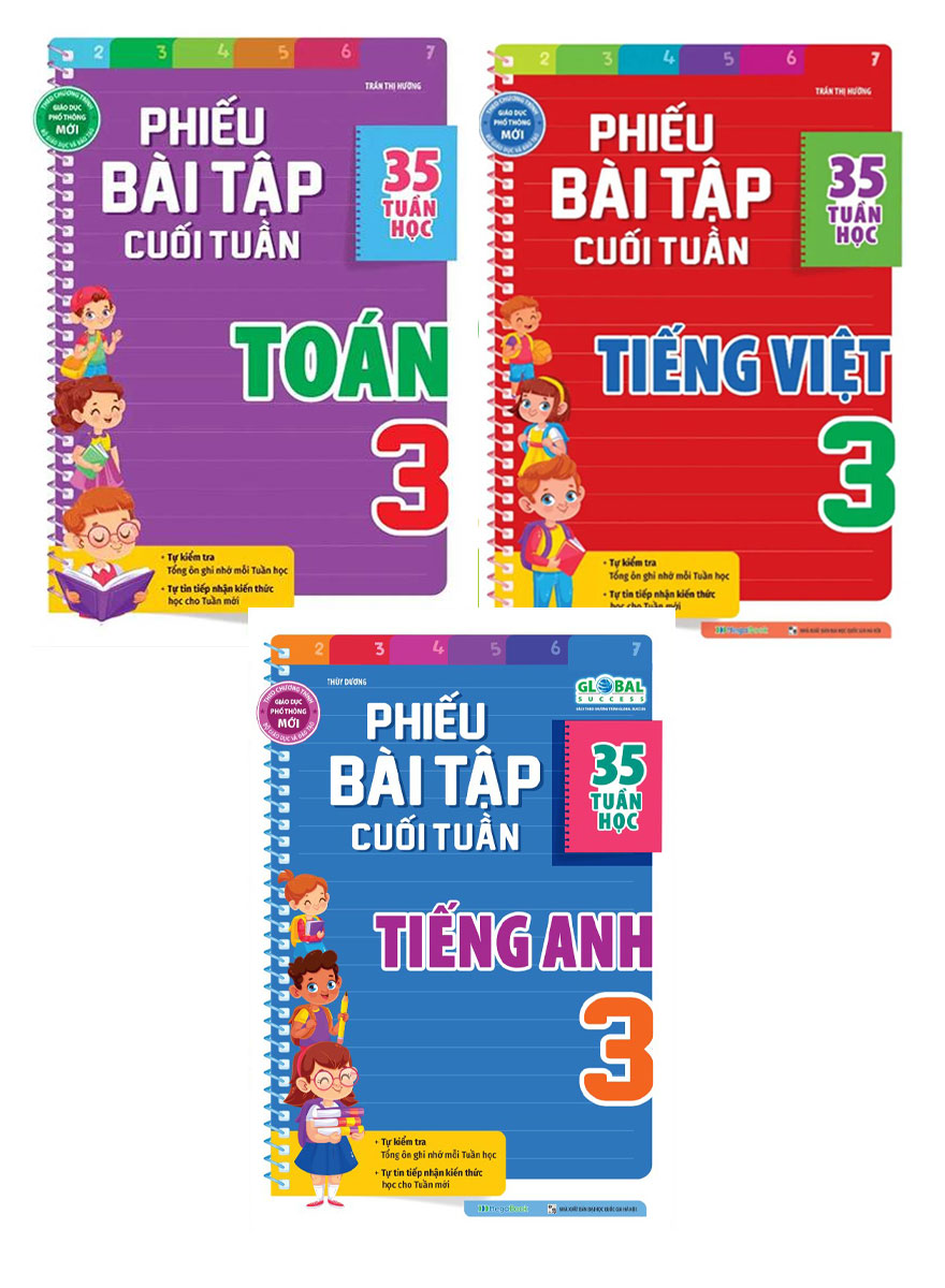 Combo Phiếu Bài Tập Cuối Tuần Toán + Tiếng Việt + Tiếng Anh Lớp 3 _MEGA