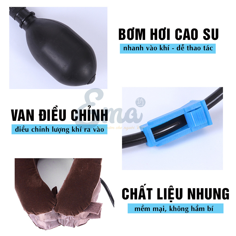 Gối cổ bơm hơi 3 tầng kéo giãn đốt sống cổ EMA hỗ trợ giảm đau, ngăn ngừa thoái hóa đốt sống cổ