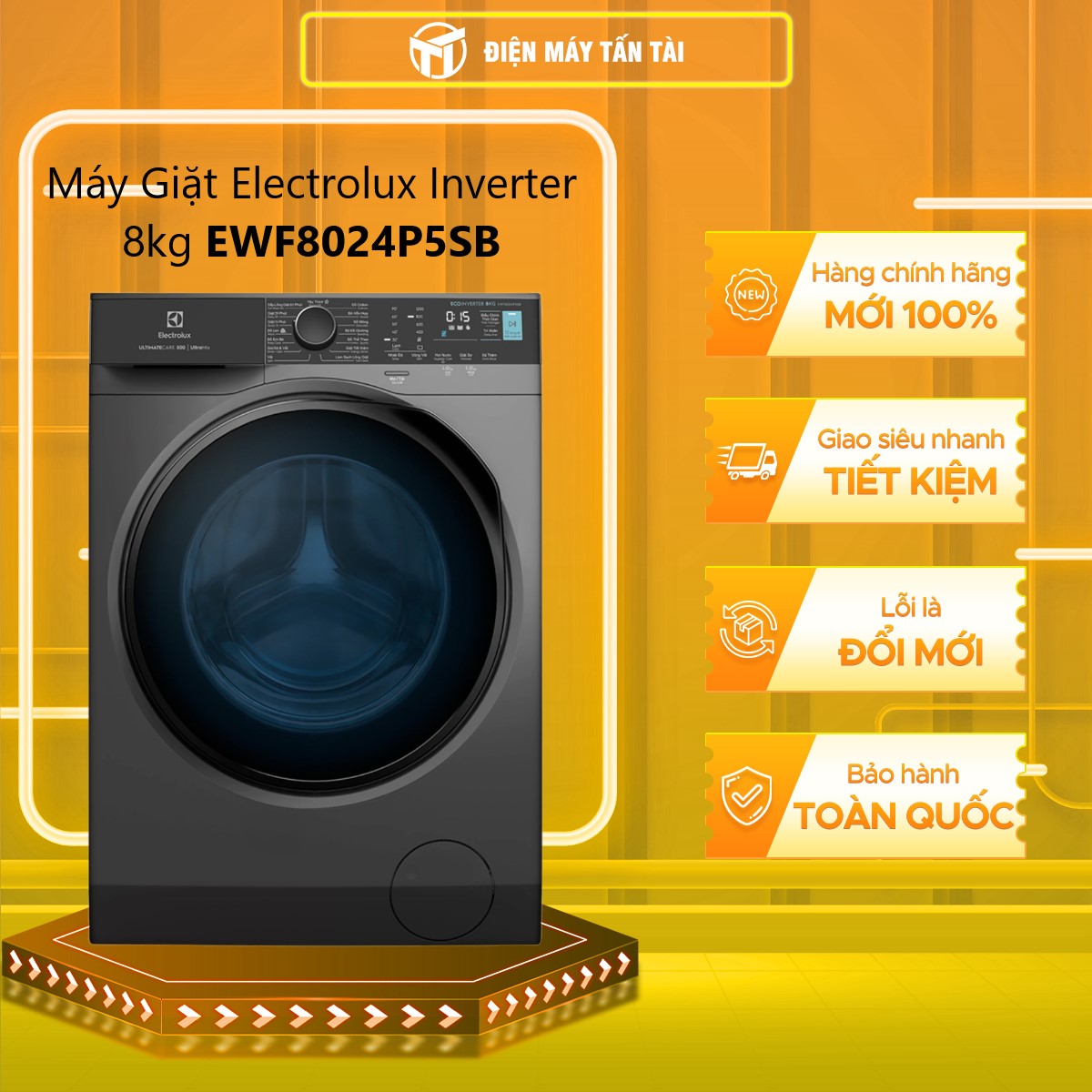 [Miễn phí lắp đặt] Máy giặt cửa trước Electrolux 8kg UltimateCare 500 - EWF8024P5SB - Diệt 99.9% vi khuẩn, giảm dị ứng, giặt sạch sâu, tiết kiệm điện hơn 50% [Hàng Chính Hãng]