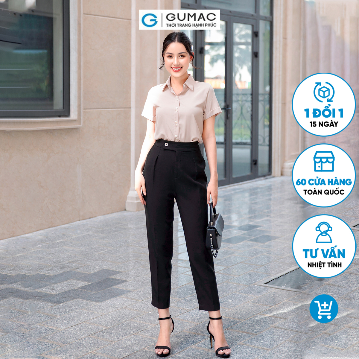 Quần tây nữ ống đứng chiết ly bản lưng to công sở thanh lịch tôn dáng GUMAC QD09050