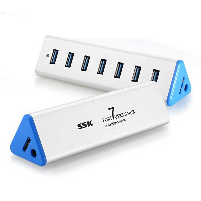 Bộ Chia HUB USB 7 Port 3.0 Vỏ Nhôm, Có Cấp Nguồn SSK 370 - Hàng Chính Hãng