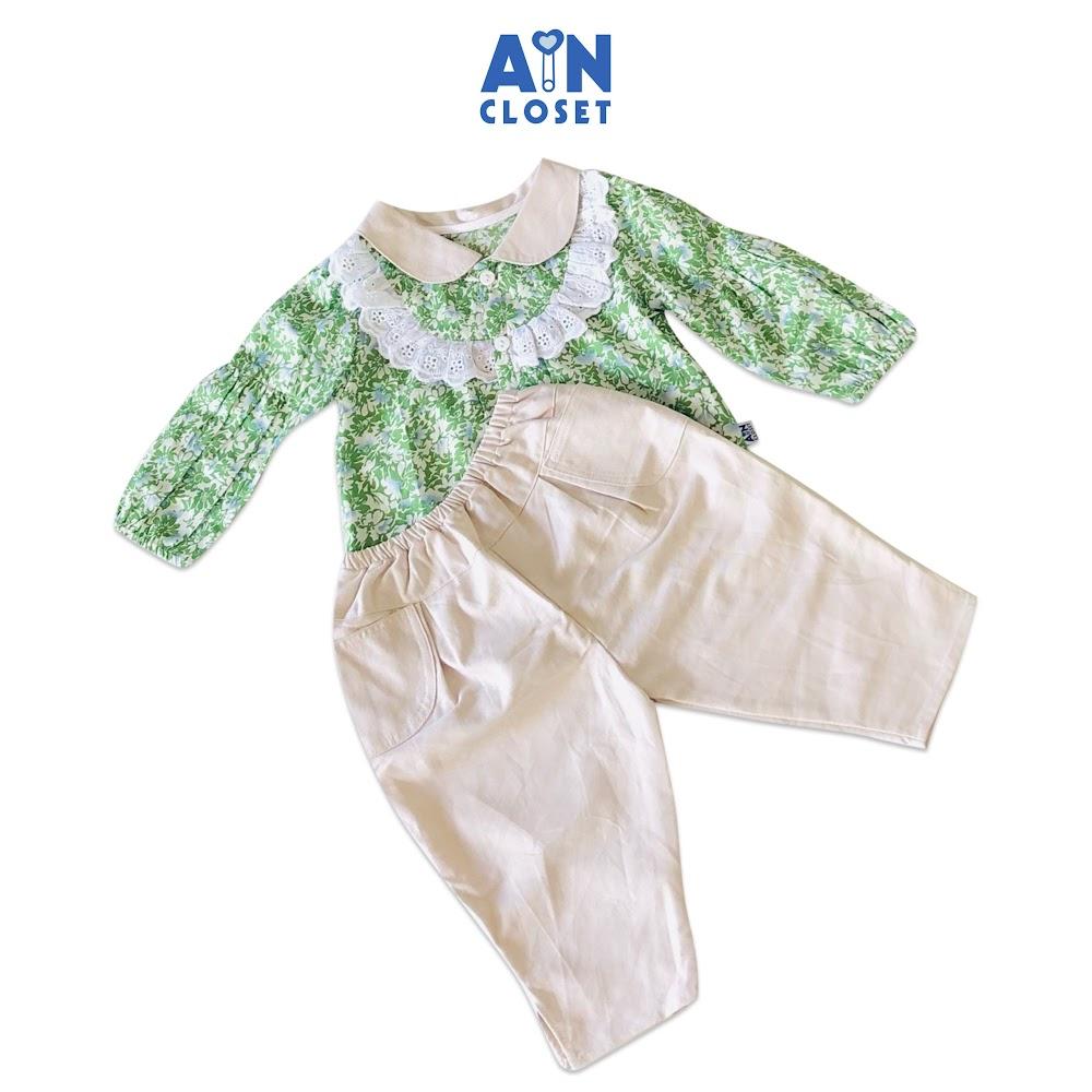 Bộ quần áo dài bé gái Họa tiết Hoa lá xanh cotton - AICDBGMYYSDJ - AIN Closet