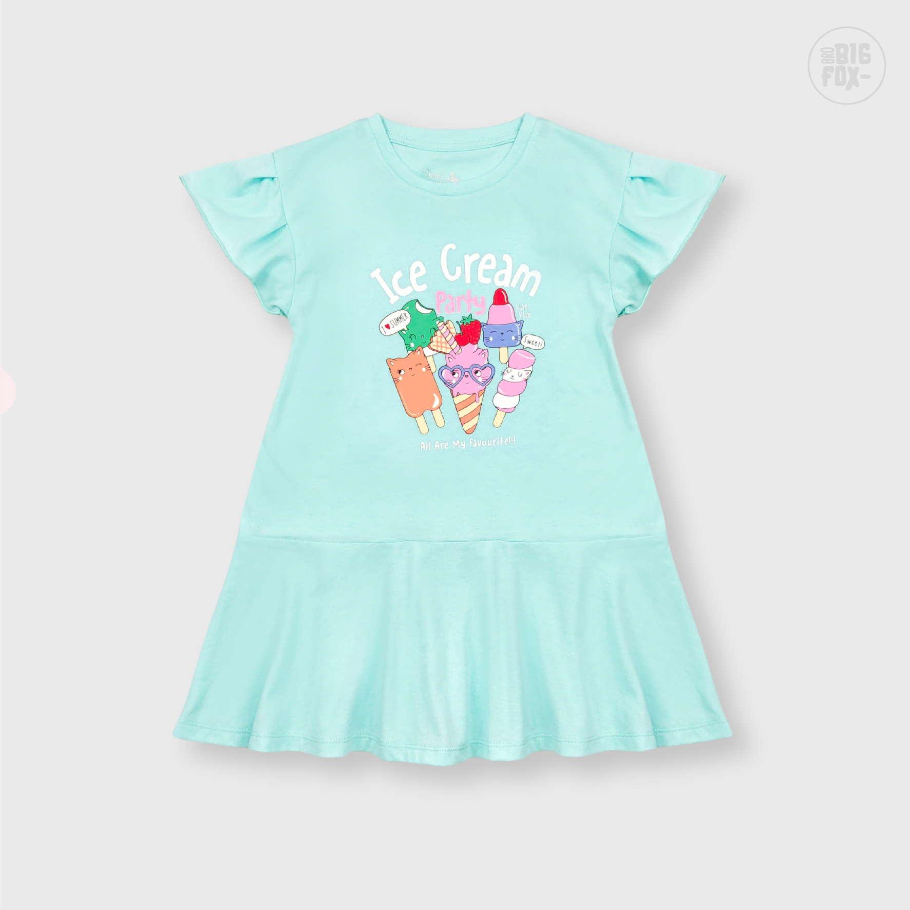 Đầm Hè Cho Bé Gái Miss Meow Tới Size Đại. Váy Cotton Thun Trẻ Em Bèo Gấu In Hình Ice Cream 3-11 Tuổi