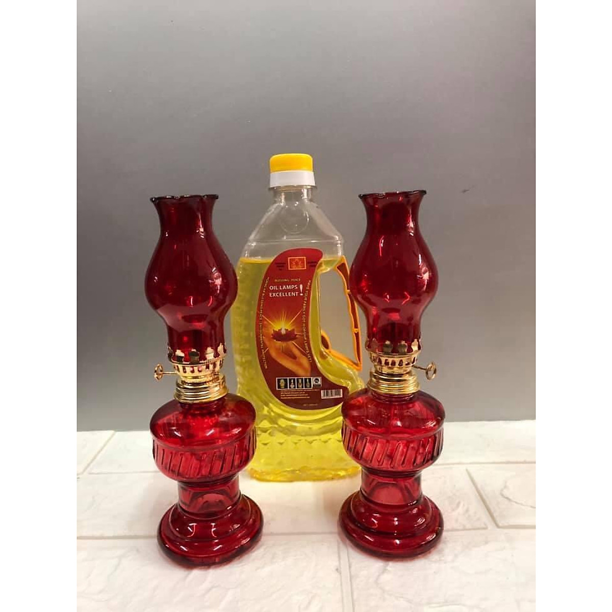Combo 2 chiếc Đèn Thờ đốt dầu thuỷ tinh đỏ